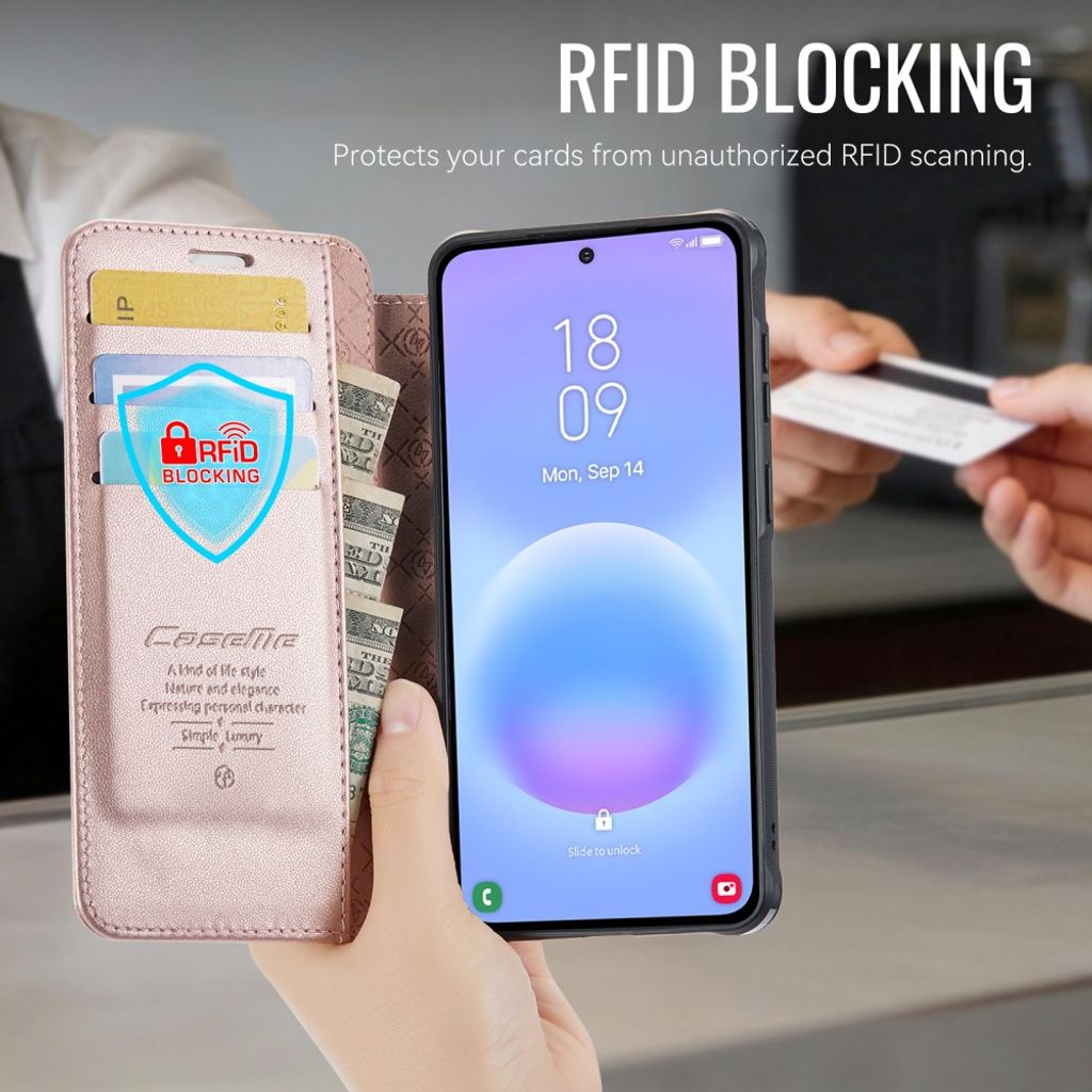 CASEME 053 Samsung Galaxy A17/A16/A26 Lompakkokotelo MagSafe RFID-estävä - Vaaleanpunainen
