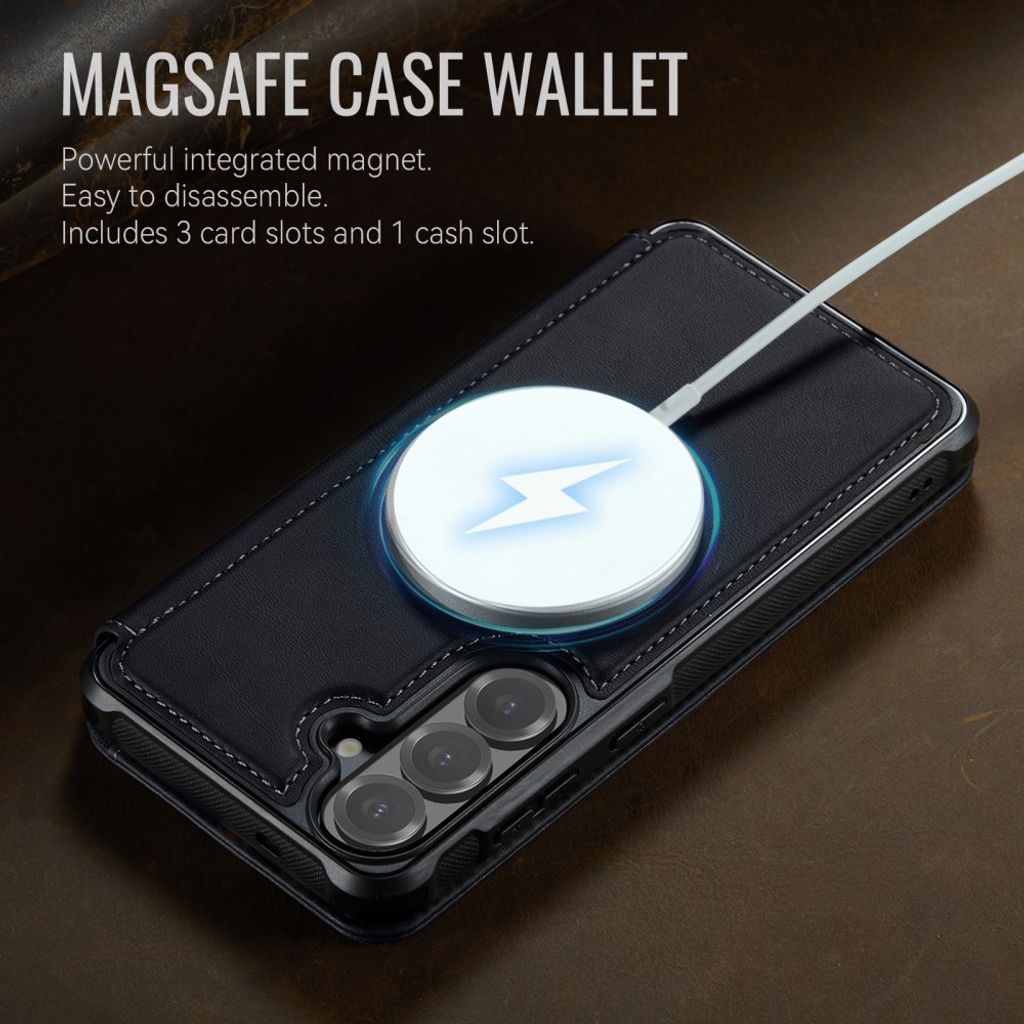 CASEME 053 Samsung Galaxy S25/S24 Lompakkokotelo MagSafe RFID-estävä - Musta