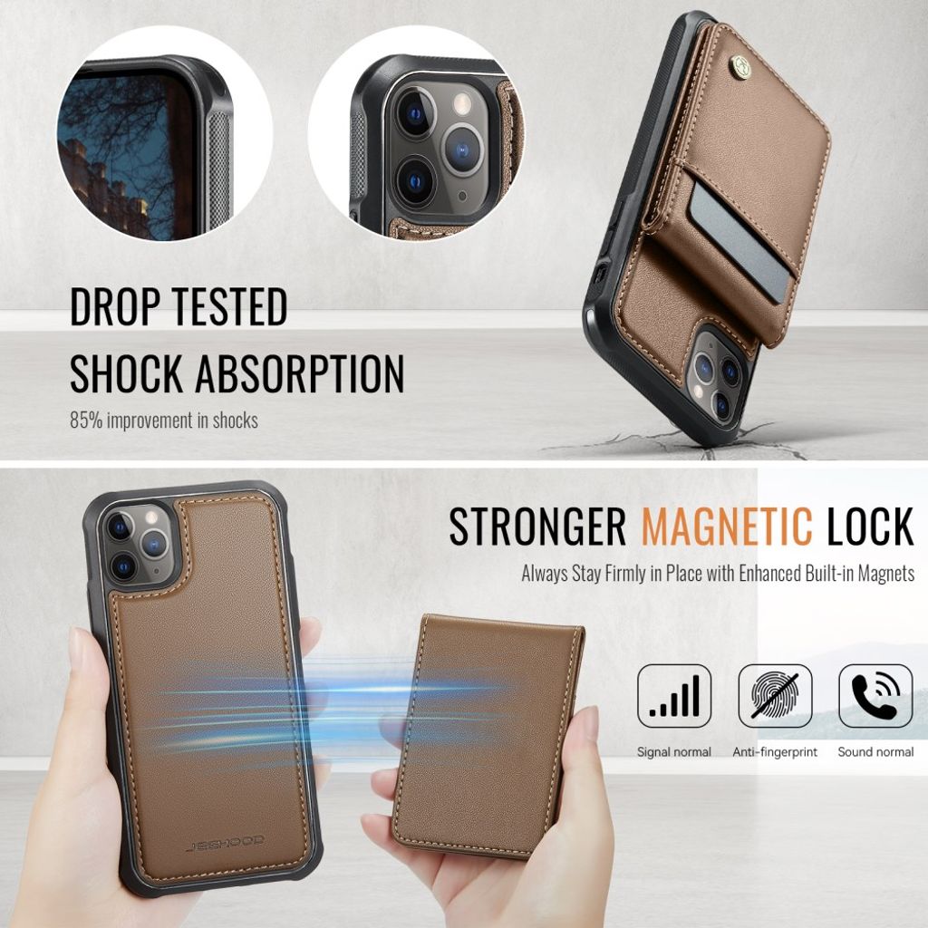 JEEHOOD iPhone 11 Pro Max Plånboksskal MagSafe RFID Kortfack – Brun