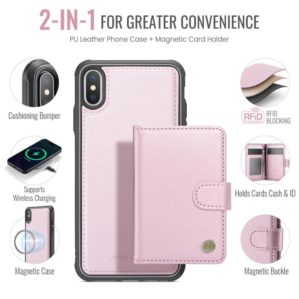 JEEHOOD iPhone XS Max RFID Kortholder Pungcover MagSafe – Lyserød