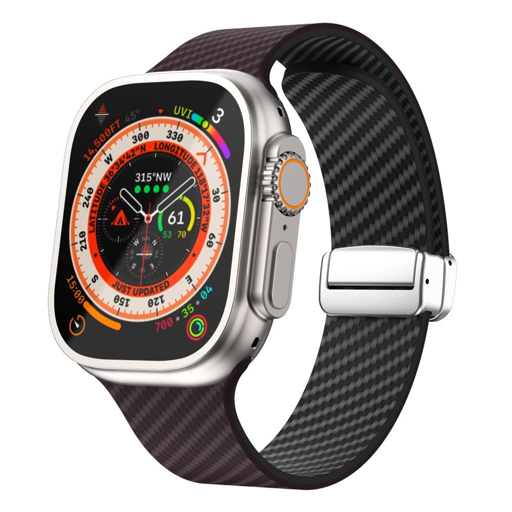 Apple Watch 49 / 46 / 44 / 42mm Klockarmband kolfibertextur - Mörkbrun/Svart