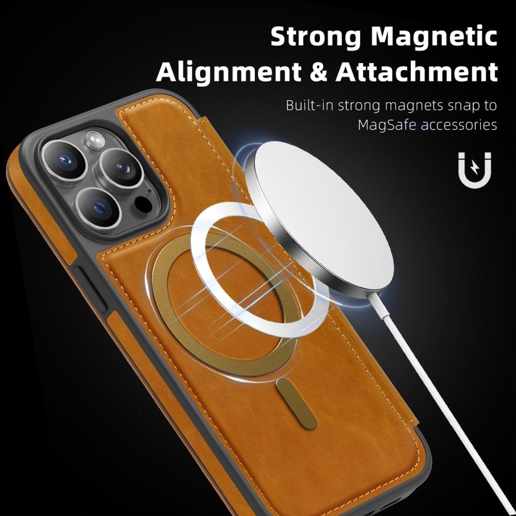 iPhone 14 Pro Max MagSafe RFID Blocking Wallet Cover - Brown