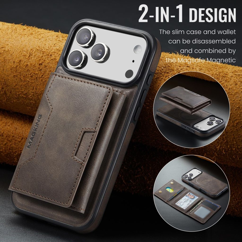 MAGKING iPhone 18 Pro Max/17 Pro Max MagSafe Kuori irrotettavalla lompakolla - Ruskea