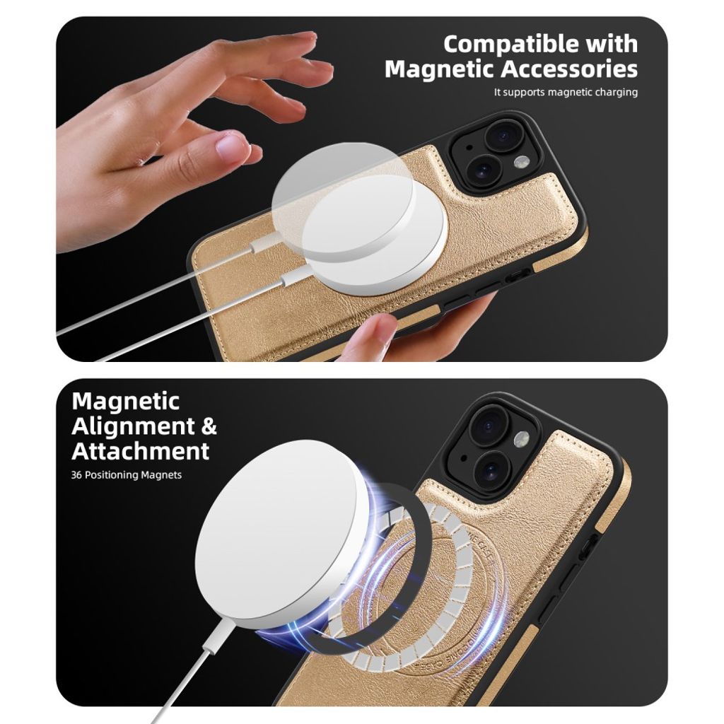 iPhone 15 Wallet Case MagSafe Detachable Card Holder – Gold