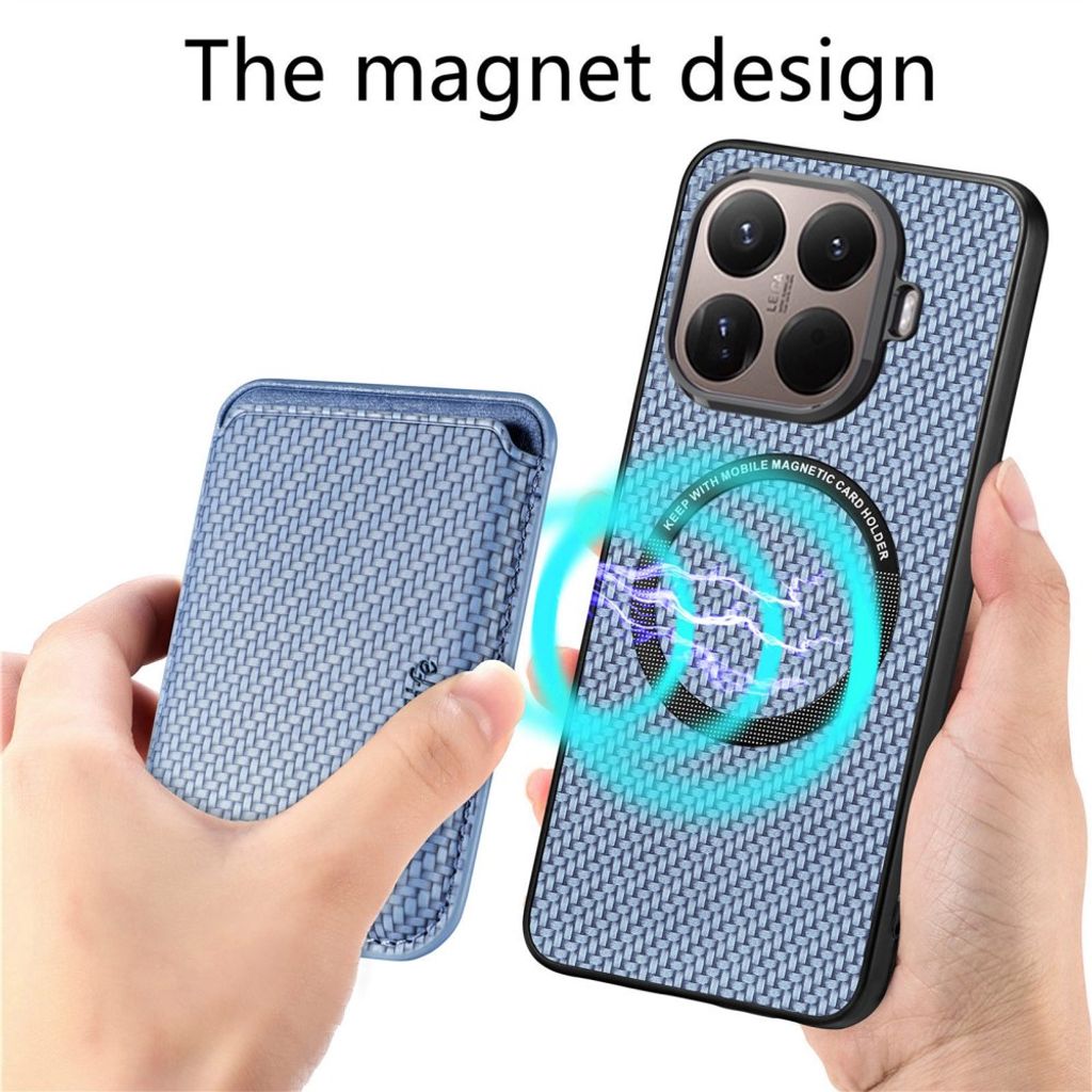 Xiaomi 17T MagSafe-kuori lompakolla ja hiilikuitukuvioinnilla - Sininen