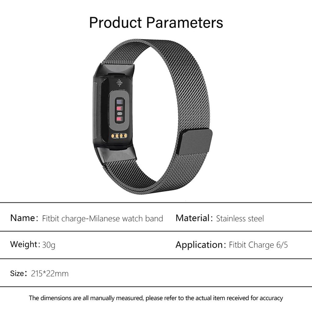 KALEBOL Fitbit Charge 6/5 Kellonranneke, Ruostumaton teräs - musta