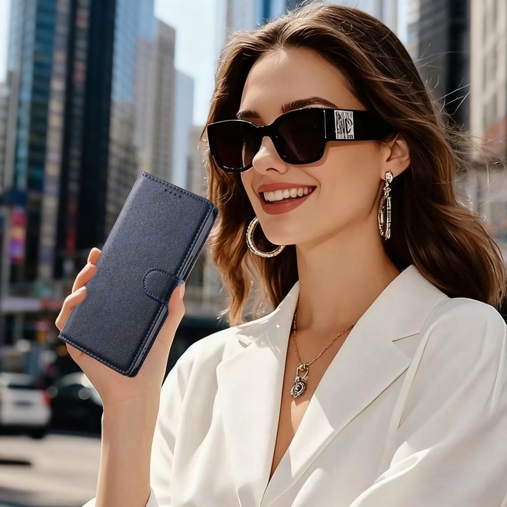 iPhone 18 Pro/17 Pro Plånboksfodral PU-läder med handledsrem – Blå