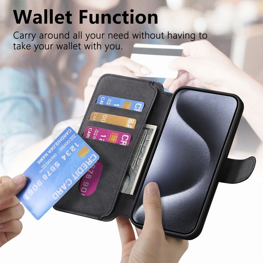 CASENEO iPhone 13 Pro Max Kotelo irrotettavalla lompakolla – Musta