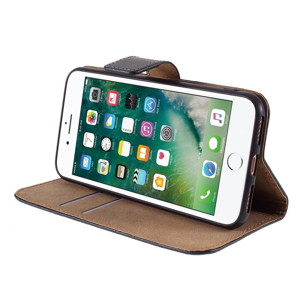 iPhone 8/7/SE (2020)/SE (2022) Plånboksfodral i Äkta Läder – Svart