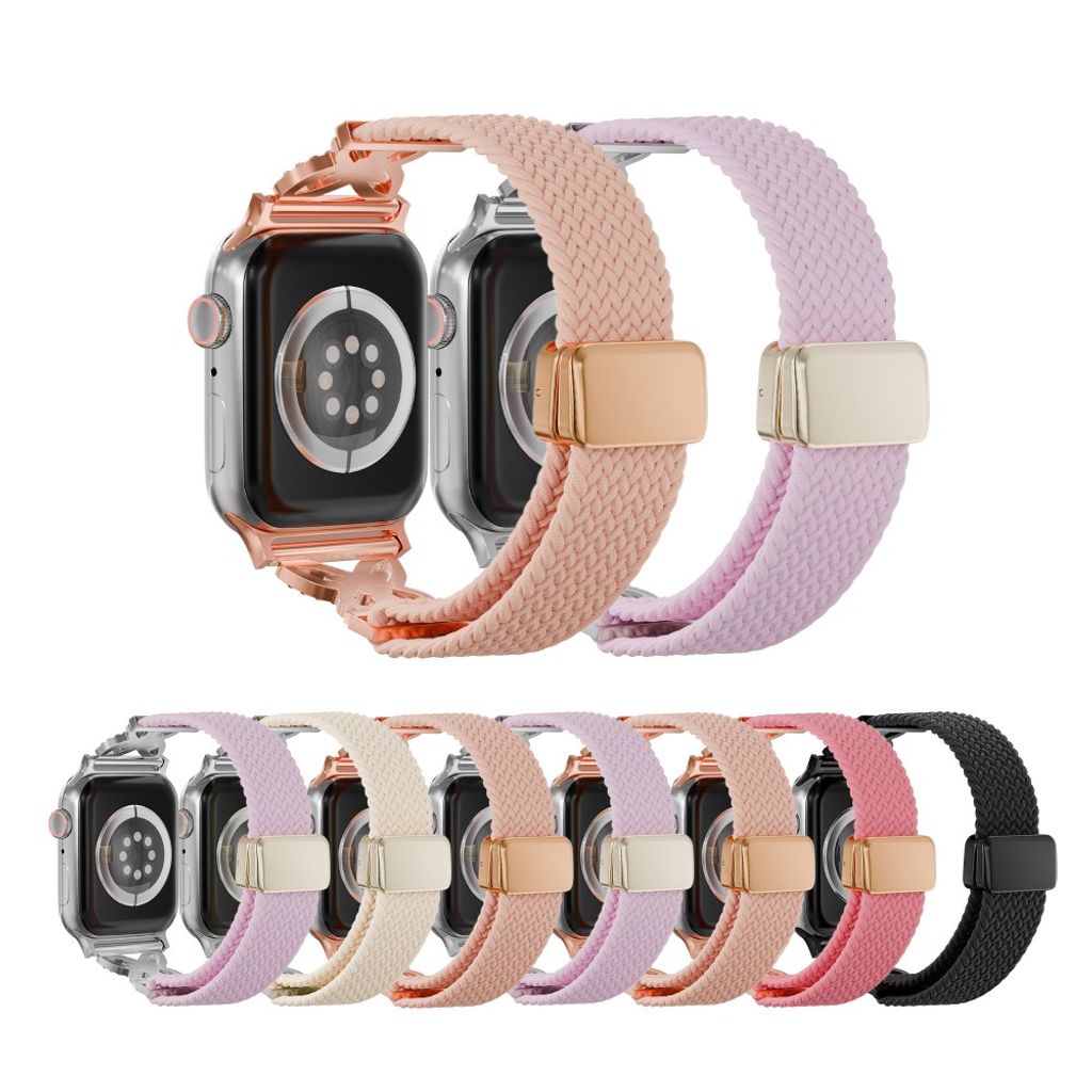 Apple Watch 42/41/40/38mm Flätat Klockarmband i Nylon med Strass - Vit