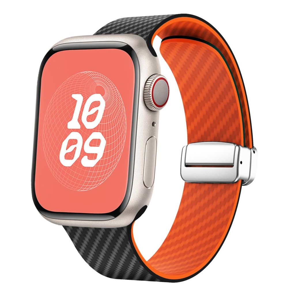 Apple Watch 42 / 41/ 40 / 38mm Klockarmband kolfibertextur - Svart/Orange