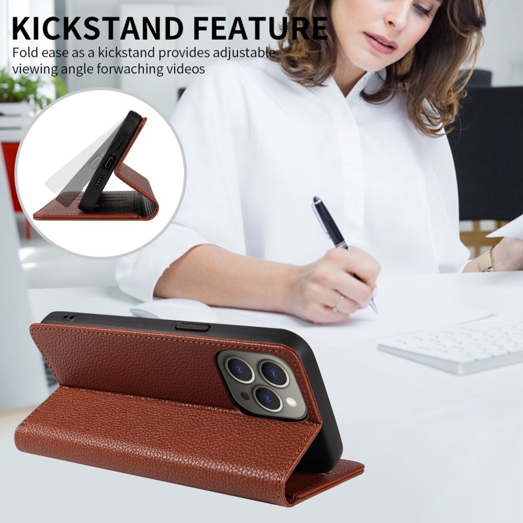 iPhone 14 Pro Max Wallet Cover RFID Blocking - Brown