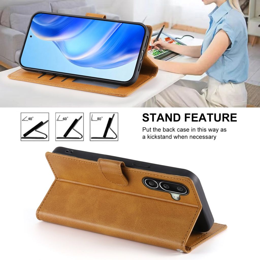 Samsung Galaxy A27 5G Lompakkokotelo Jalustalla - Keltainen