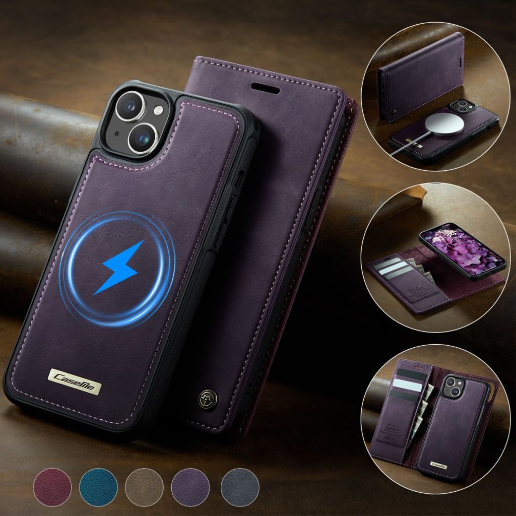 CASEME iPhone 15 Wallet Cover MagSafe RFID Blocking Removable - Purple