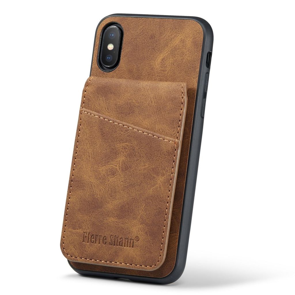 FIERRE SHANN iPhone XS Max Pungcover med Stativ og Kortholder – Brun