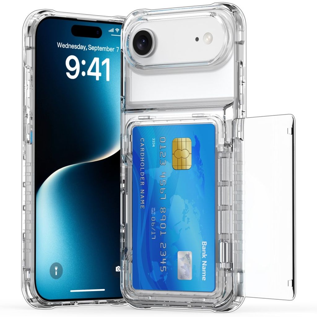 iPhone 17 Air Skal med Stativ och Kortfack - Transparent