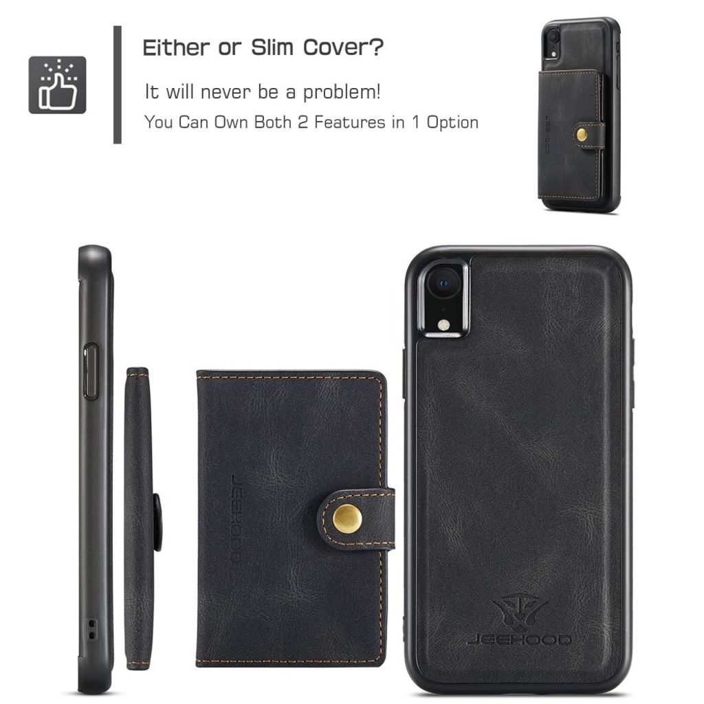 JEEHOOD Plånboksskal med Stativ för iPhone XR – Svart