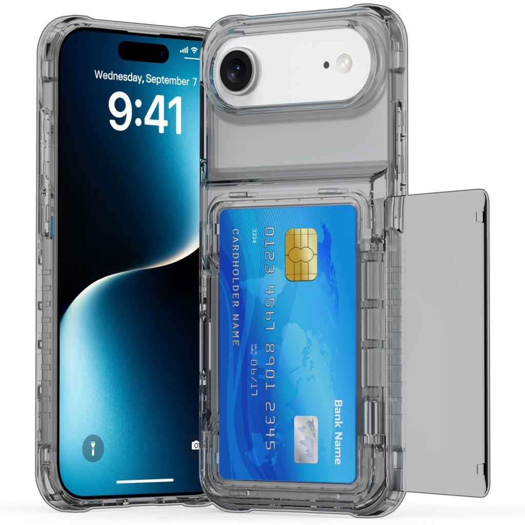 iPhone 17 Air Kuori, Jalusta, Korttipaikka - läpinäkyvä musta