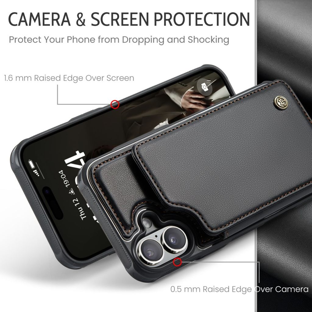 CASEME iPhone 16 Case with 5 Card slots - Black