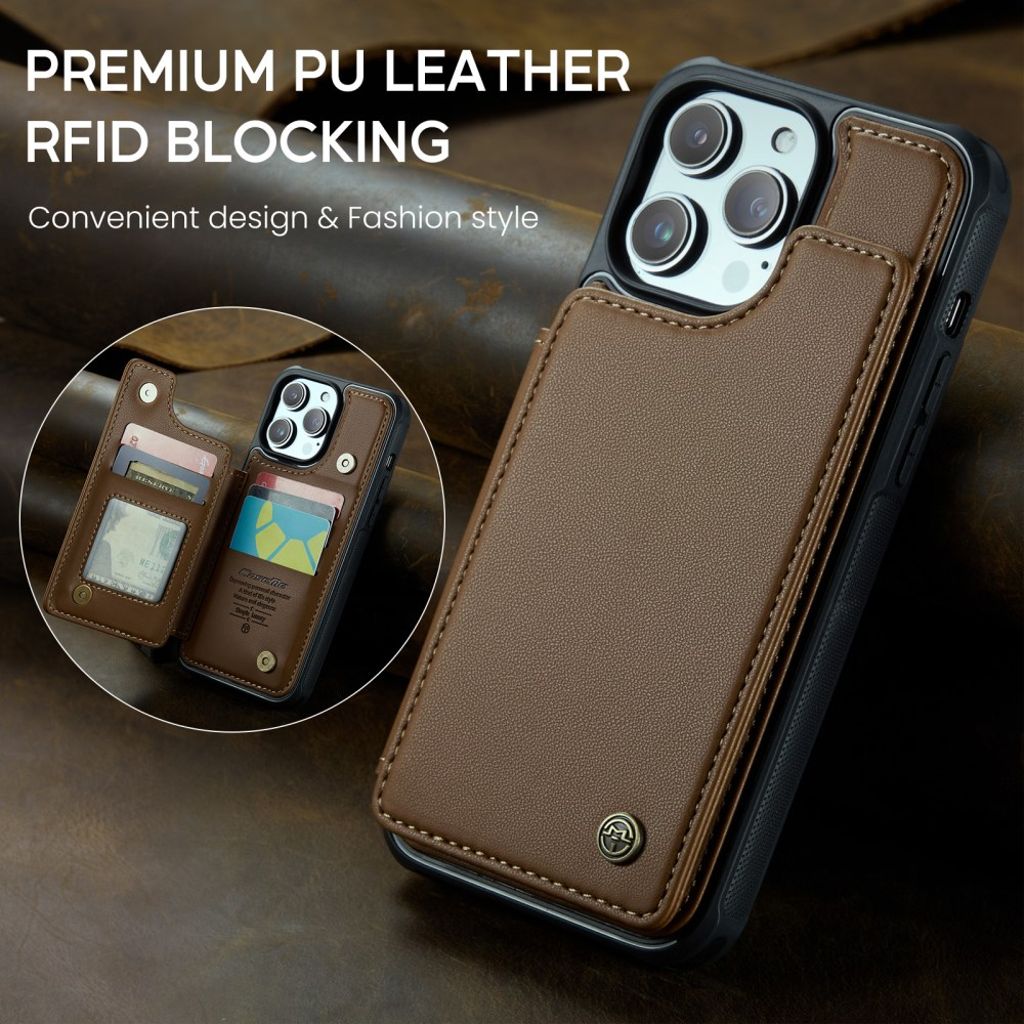 CASEME iPhone 14 Pro Max Plånboksskal RFID-blockerande – Brun