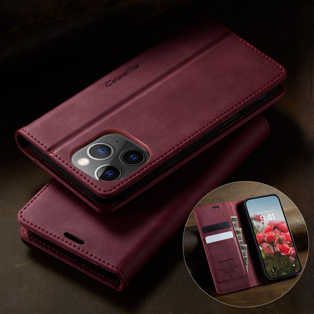 CASEME iPhone 11 Pro Max Plånboksfodral RFID-blockerande Stativ – Röd