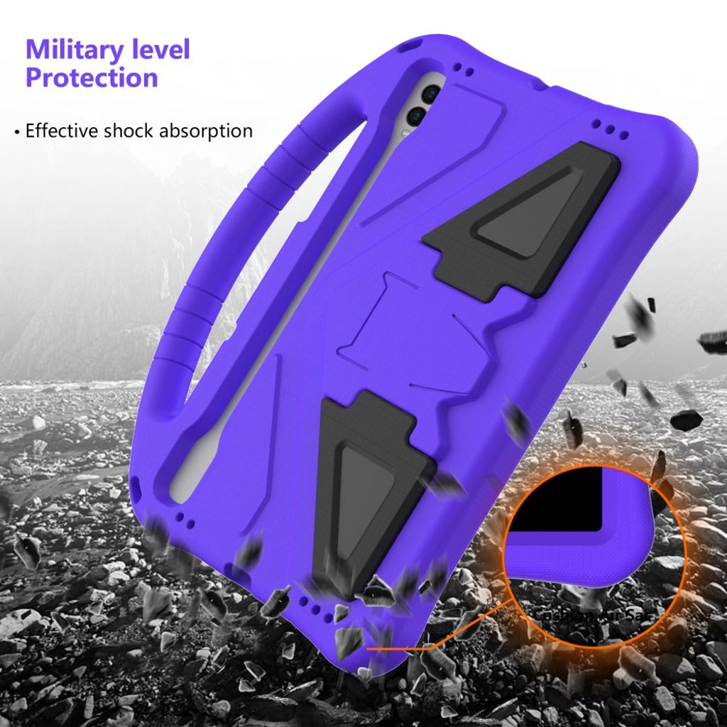 Samsung Galaxy Tab S11/S10 Lite/S10 FE/S9 FE/S9/S8/S7 EVA-suojakuori kahvalla ja jalustalla – Violetti