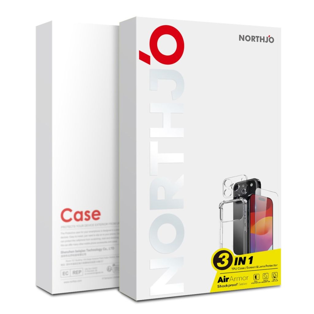 NORTHJO iPhone 17 Kuori 3-in-1 Setti Näytönsuoja & Linssinsuoja – Läpinäkyvä