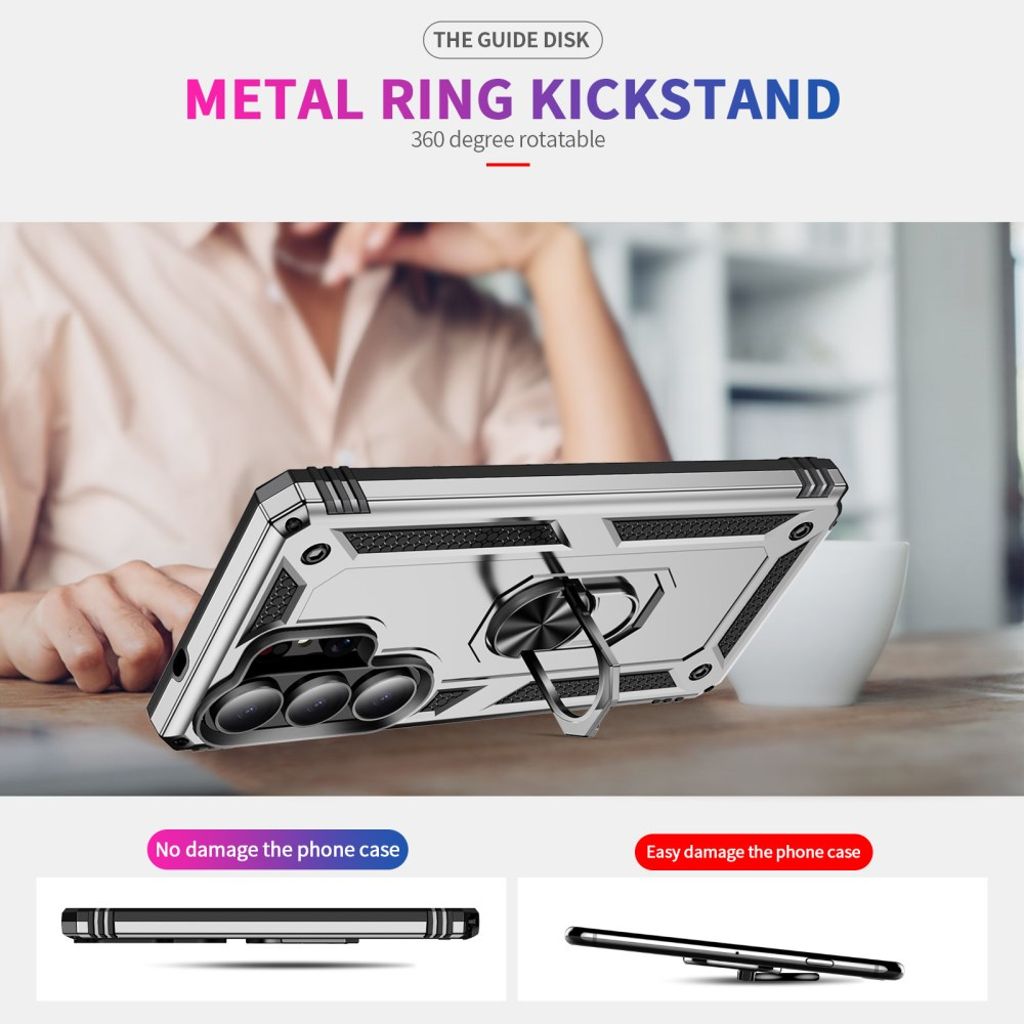 Samsung Galaxy S26 Ultra Kuori PC + TPU Jalustalla – Hopea