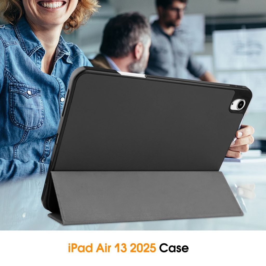 iPad Air 13" 2026/2025/2025 Tri-fold flip cover med holder til styluspen - Sort