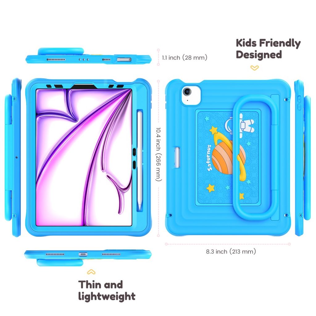 Lasten kuori jalustalla iPad Airille/Prolle 11" - vaaleansininen