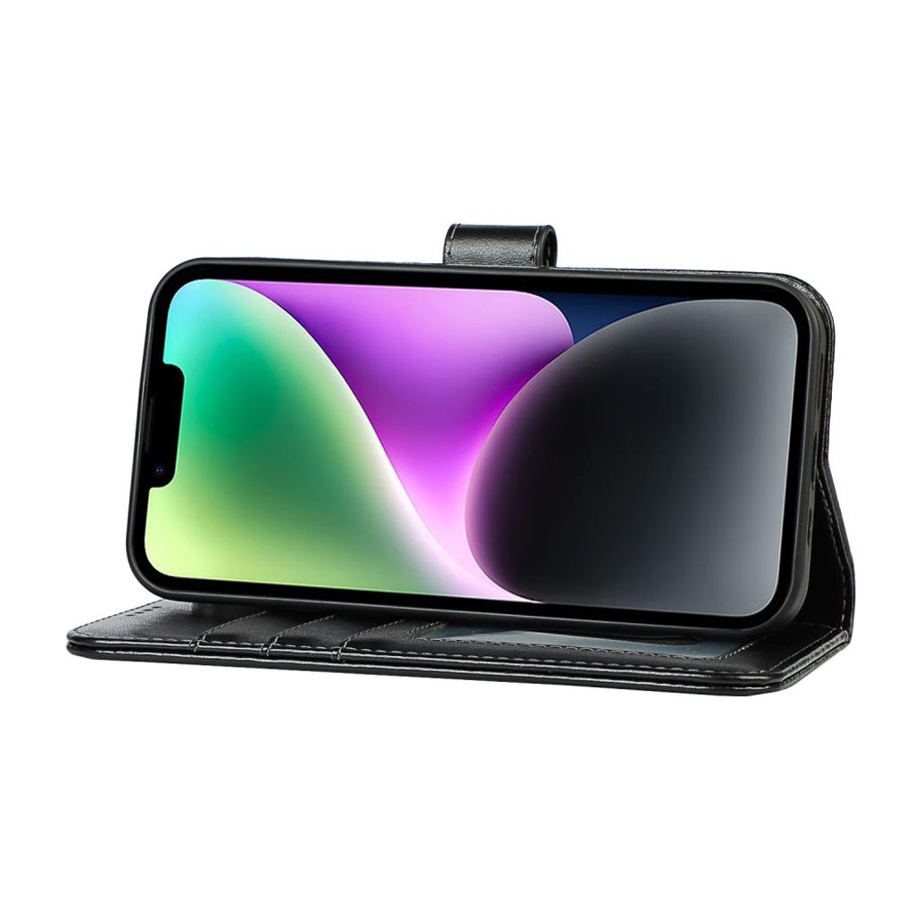 iPhone 14 Plus Lommeboketui Stativ PU-lær - Svart