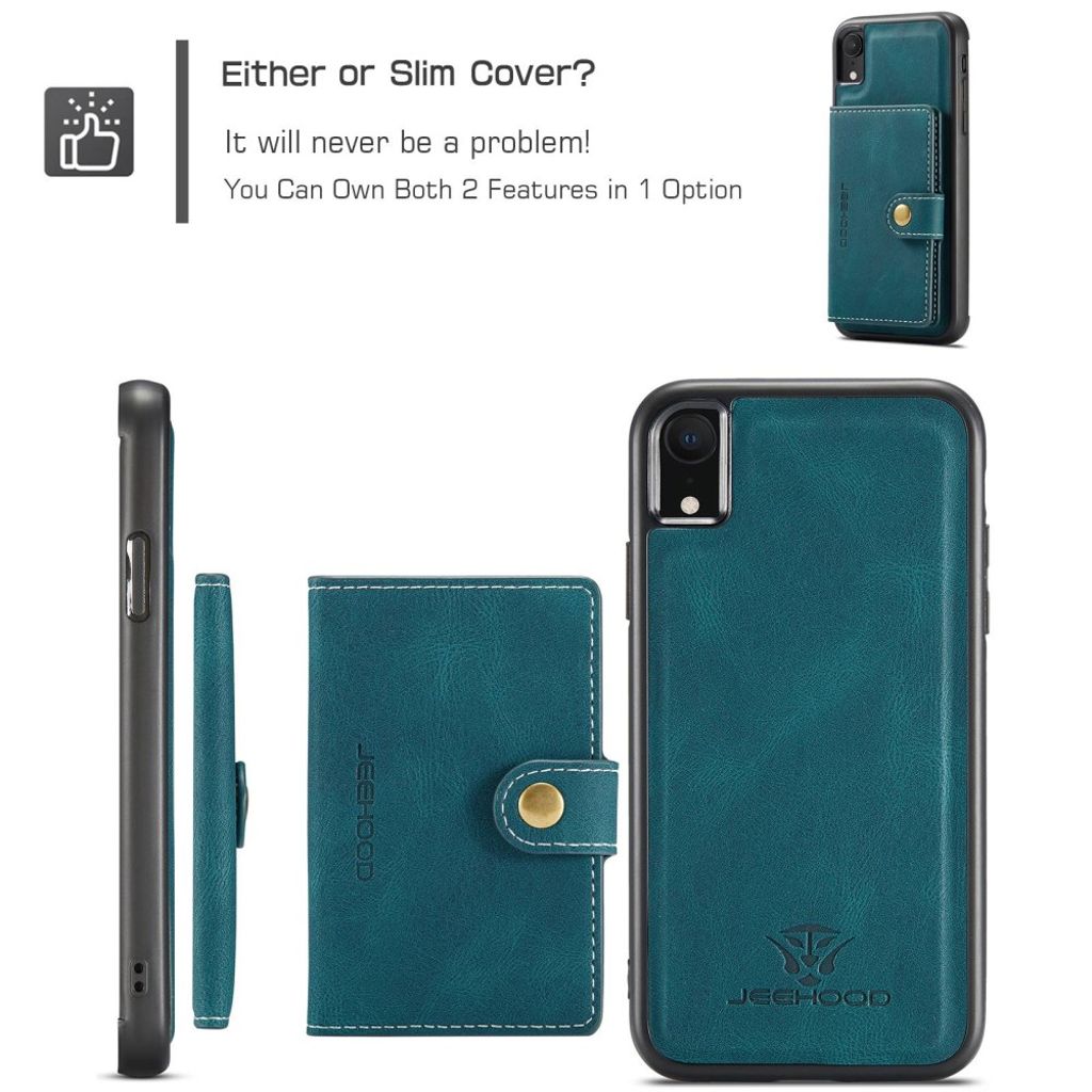 JEEHOOD Plånboksskal med avtagbart magnetiskt skal till iPhone XR – Grön