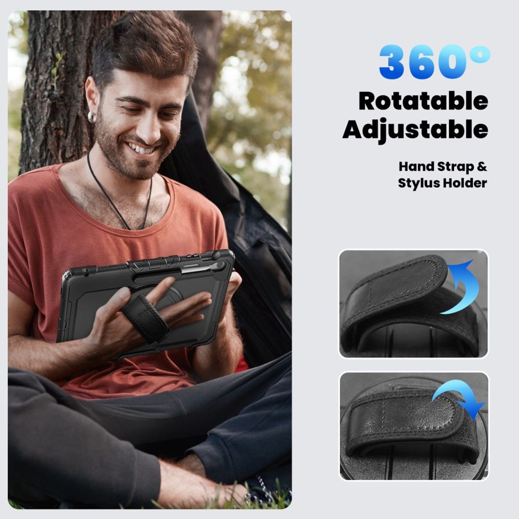 Samsung Galaxy Tab S10 FE Plus Case with Shoulder Strap - Black