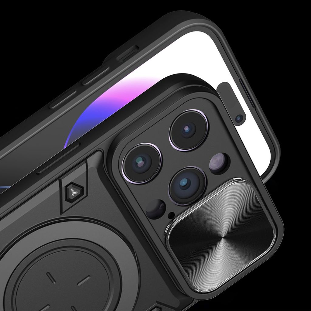 iPhone 11 Pro Max Kuori Jalustalla ja Kameransuojalla – Musta