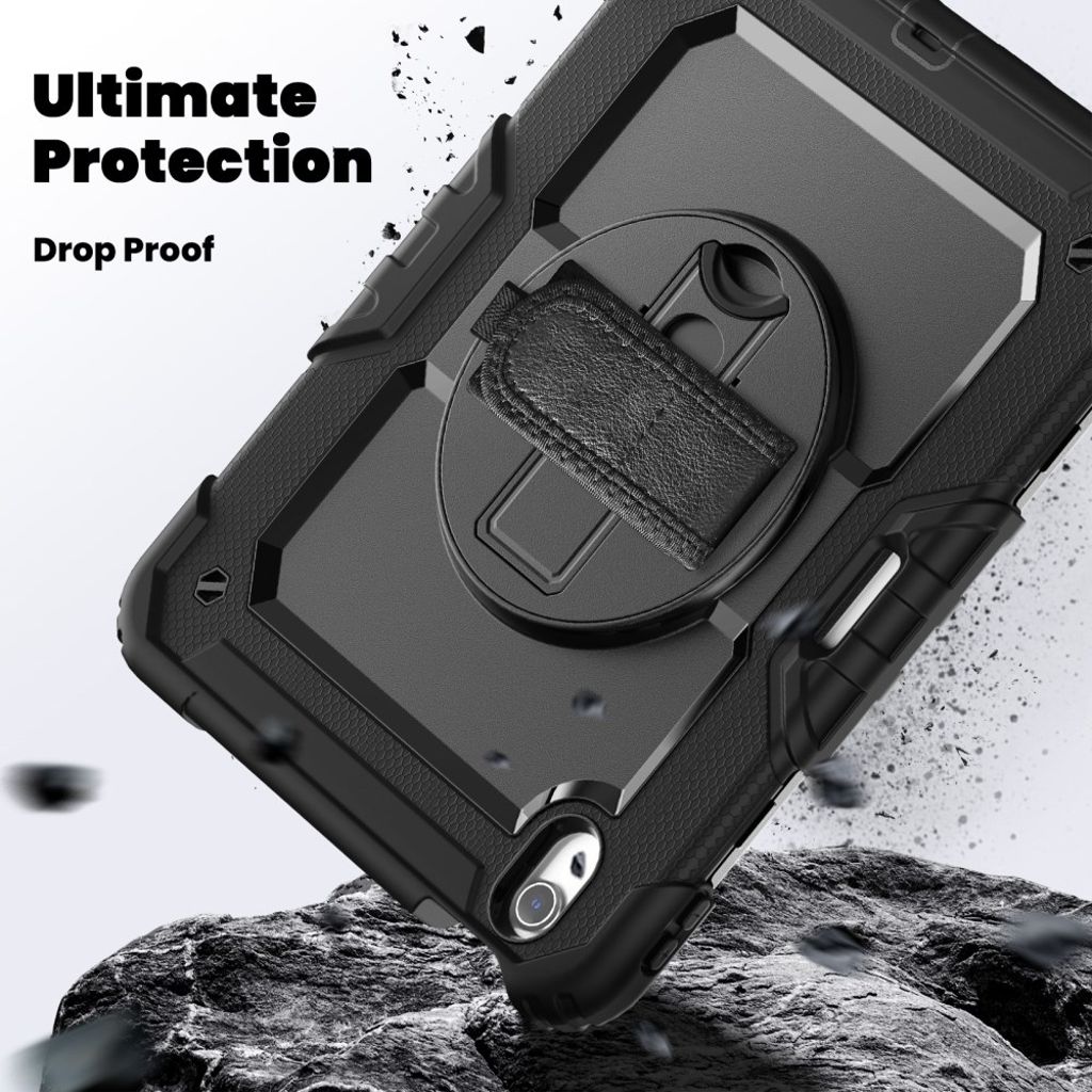 iPad Air 11" 2026/2025/2024-skal med stativ, skärmskydd och axelrem - svart