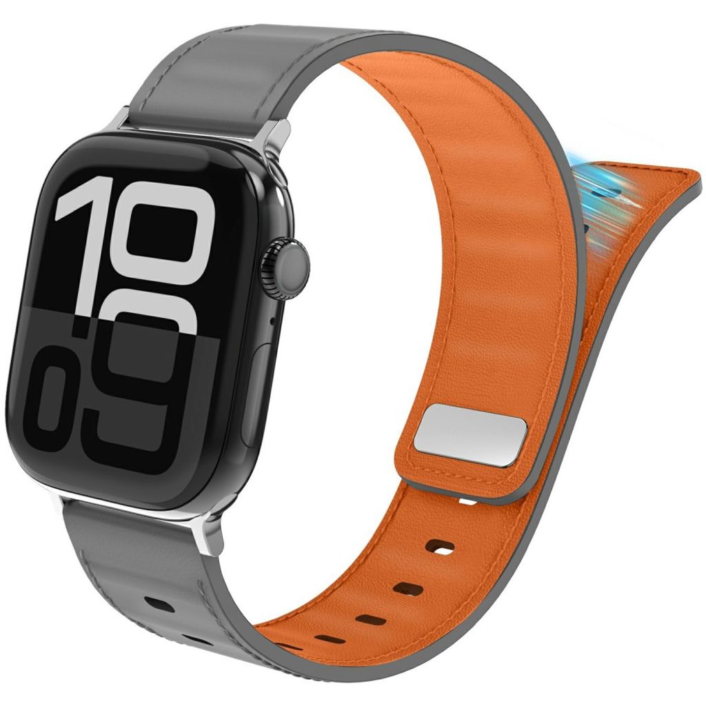 AHASTYLE BO06 Apple Watch 42/41/40/38mm Klockarmband i Läder - Grå/Orange