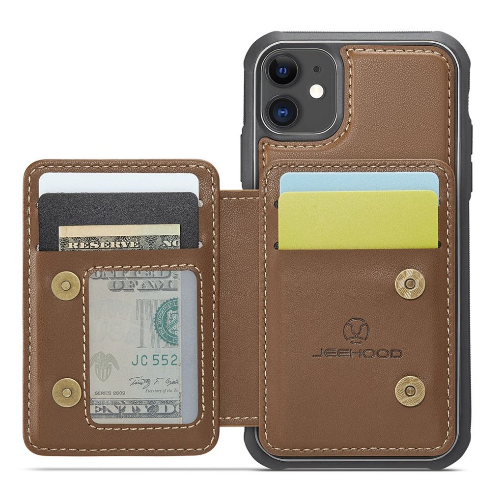 Jeehood iPhone 11 Skal med Magnetisk Avtagbar Korthållare – Brun