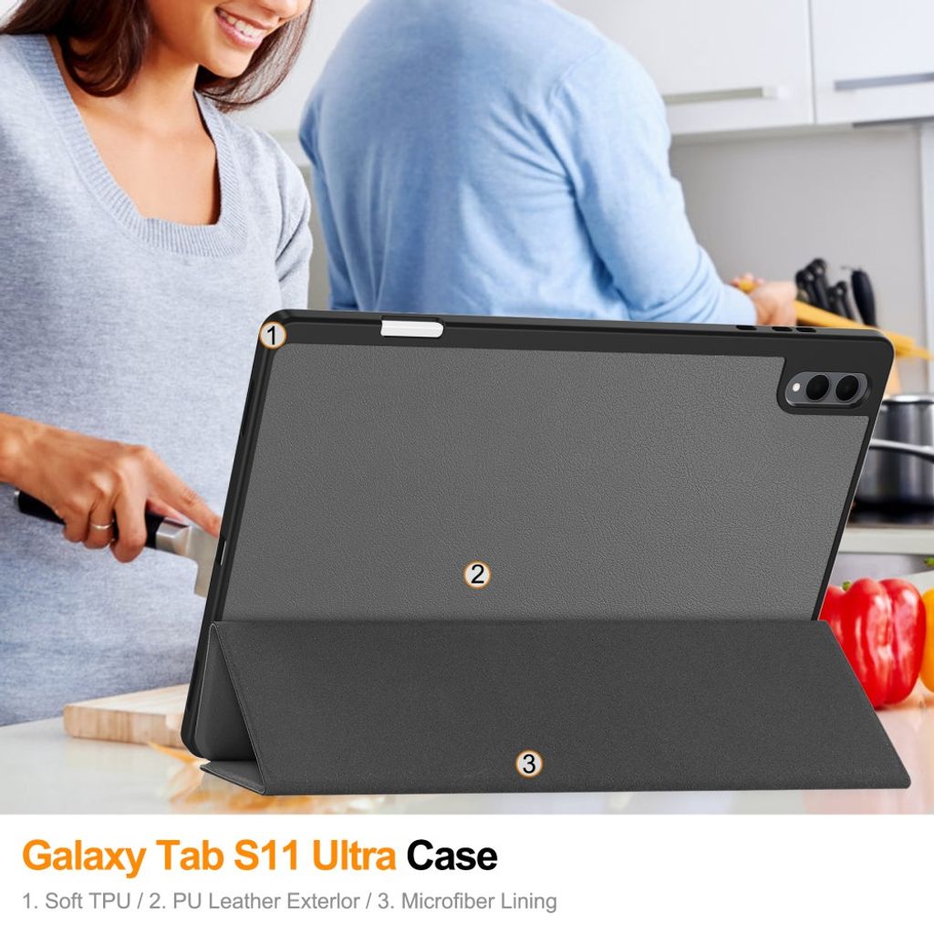Samsung Galaxy Tab S12 Ultra/S11 Ultra Tri-fold stativfodral - Grå