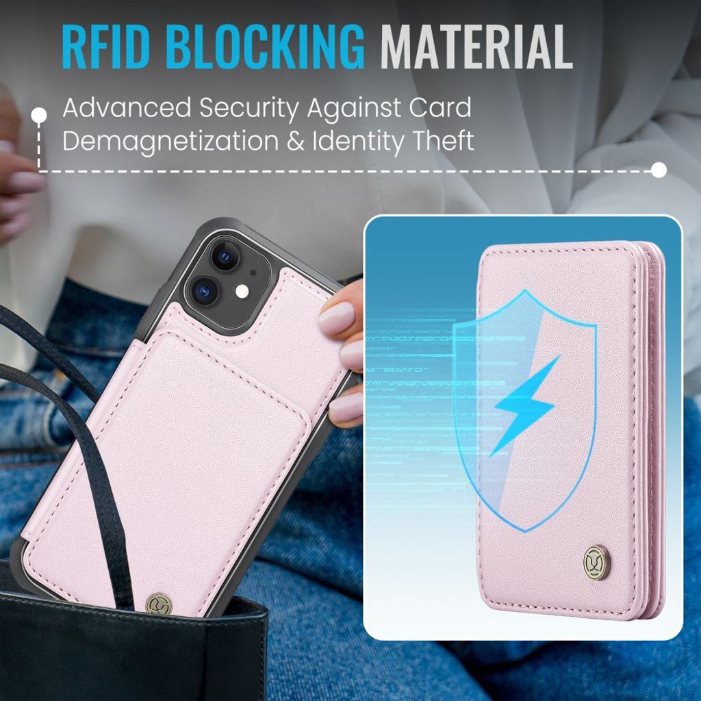 JEEHOOD iPhone 11 Lompakkokuori irrotettavalla kortin haltijalla – Vaaleanpunainen