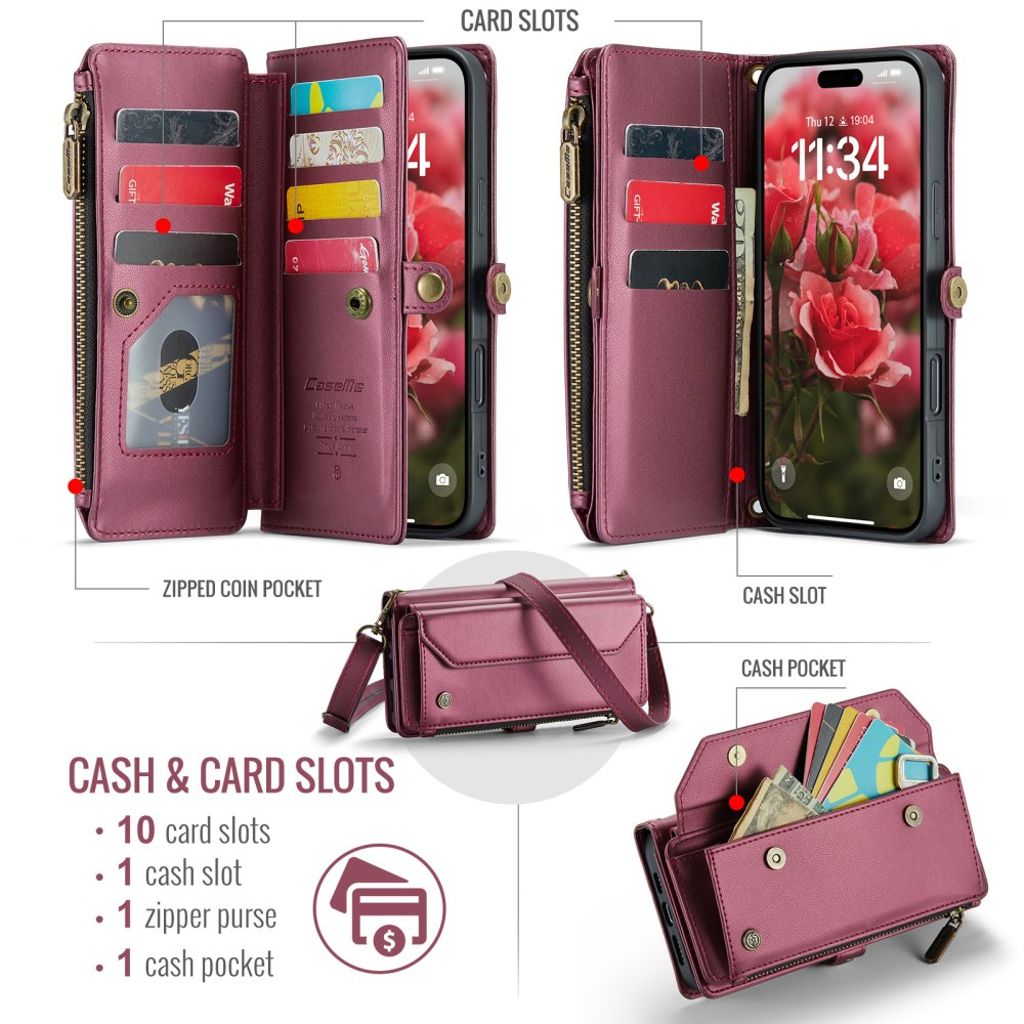CASEME iPhone 16 Plus Cover with 10 Card Slots - Red