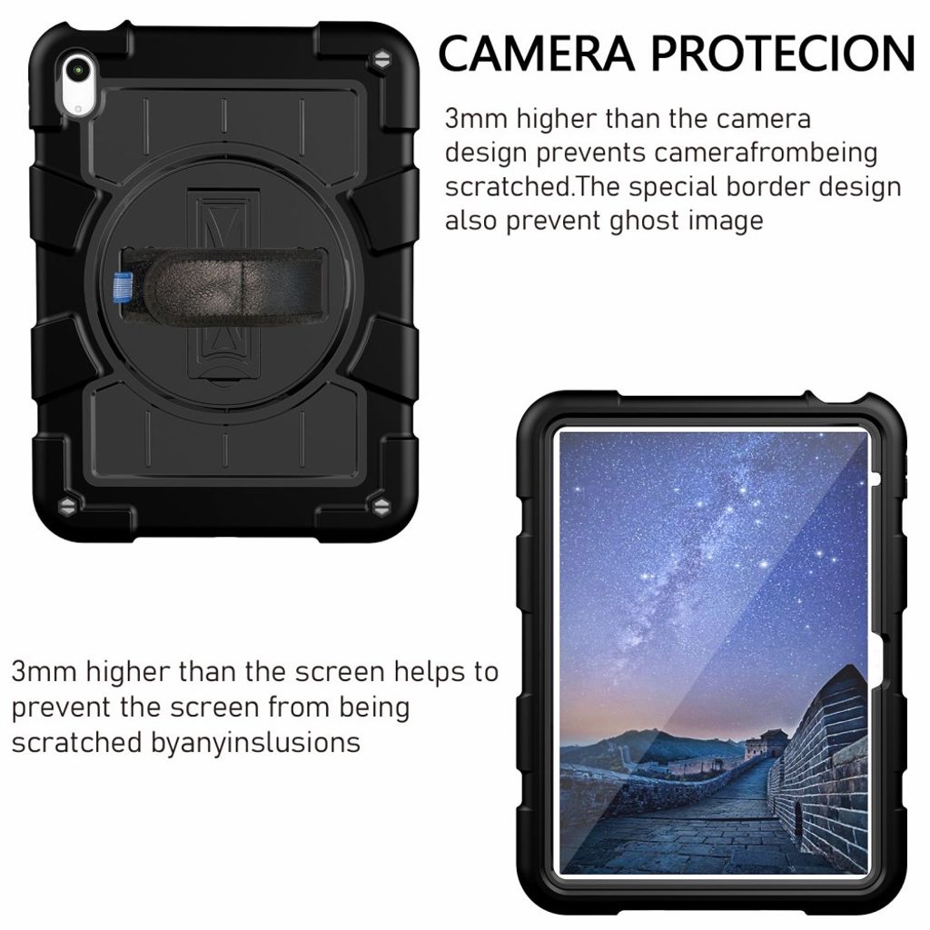 iPad A16 11" 2025/10.9" 2024 Cover med roterende håndrem og standfunktion - Sort