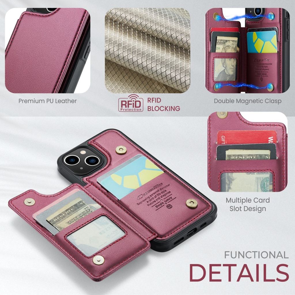 CASEME C22 iPhone 13 Wallet Case RFID Blocking - Red