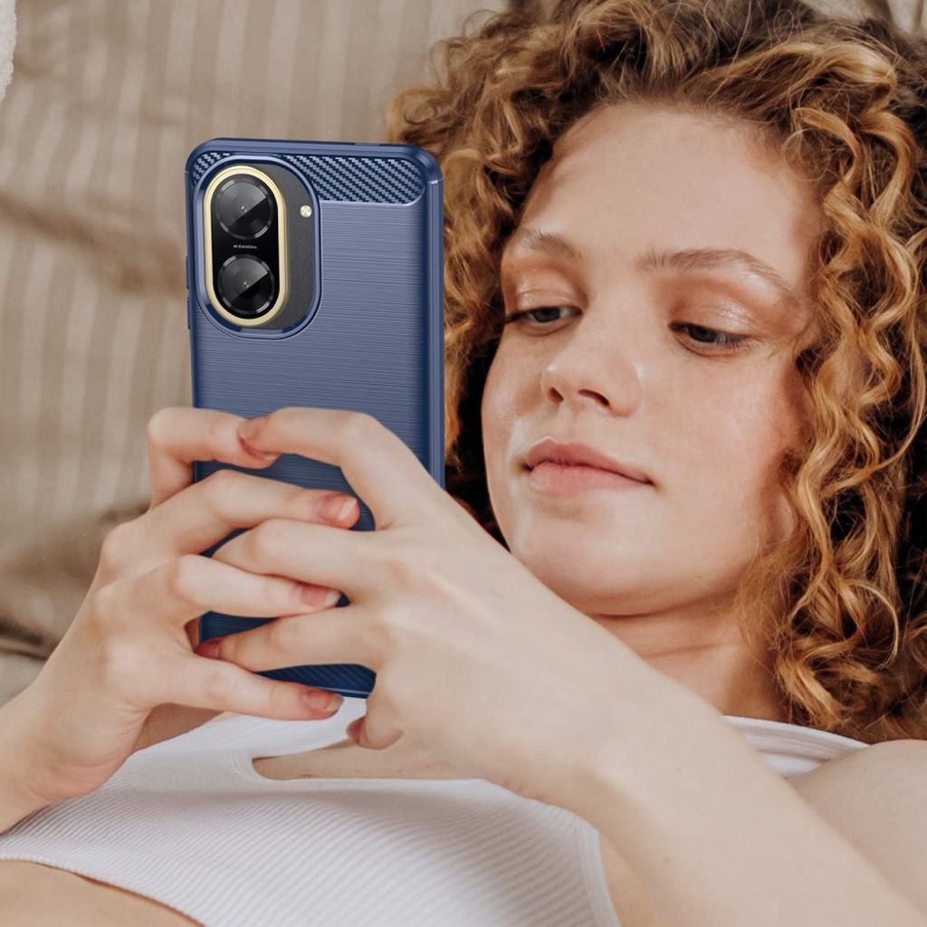 xiaomi redmi a5 4g case protective phone case carbon fiber texture brushed - blue