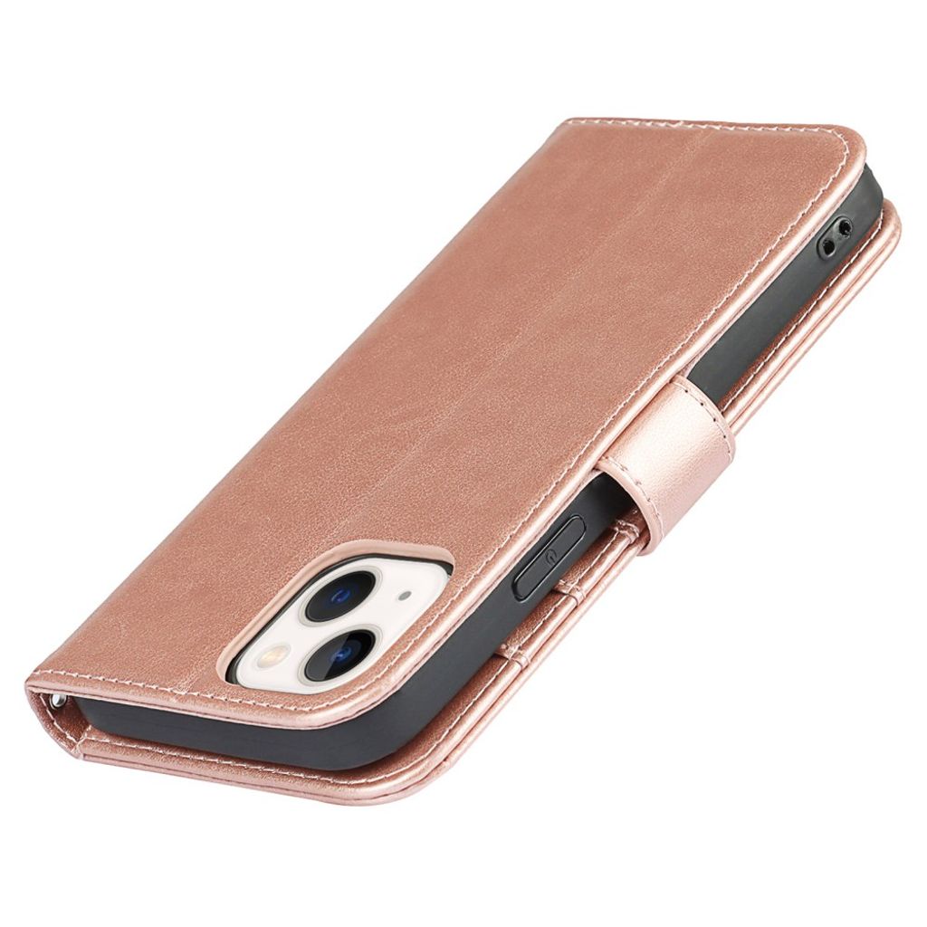 iPhone 14 Plus Lommeboketui PU-lær Stativ - Rose gull