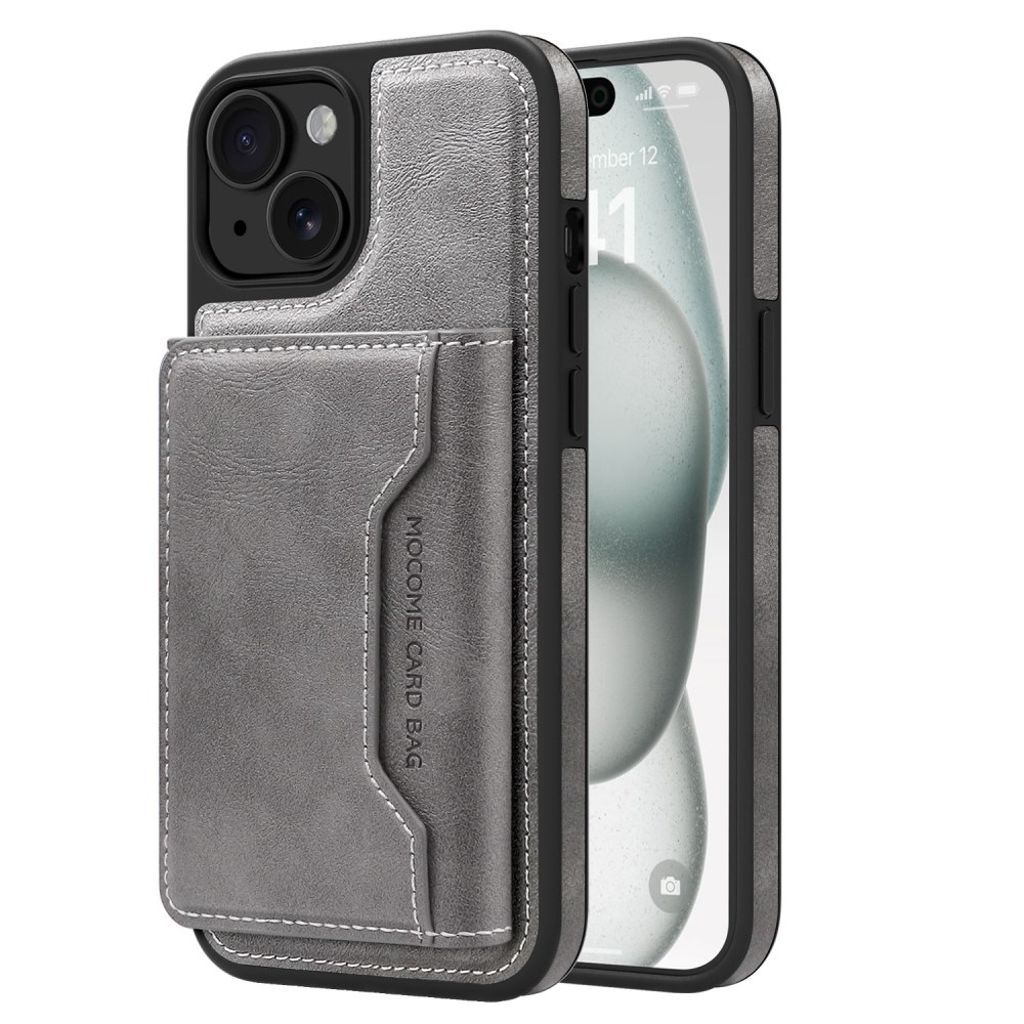 iPhone 15 Cover MagSafe Aftagelig Pung – Grå
