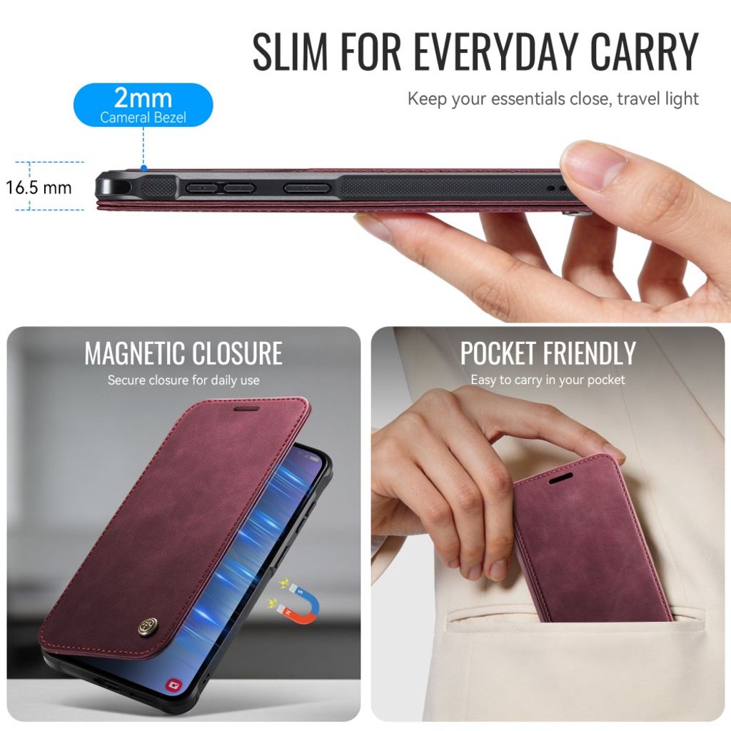 CASEME 053 Samsung Galaxy A17/A16/A26 Lompakkokotelo MagSafe RFID-estävä - Punainen