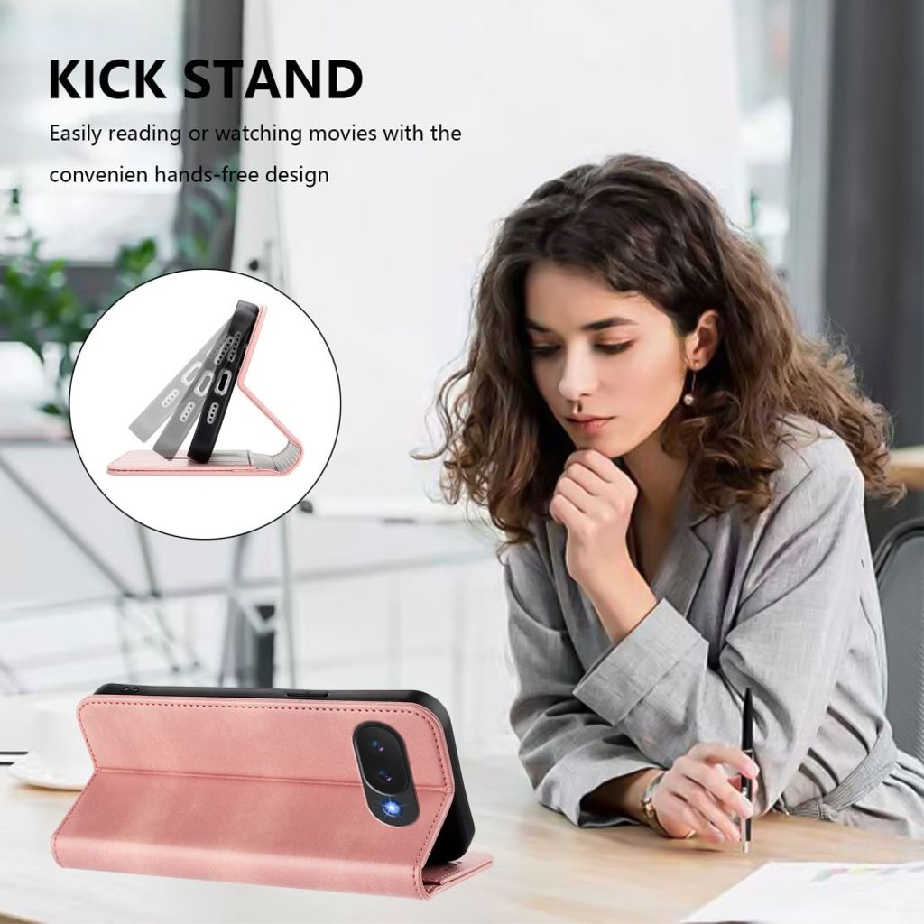 Google Pixel 10a Plånboksfodral RFID-blockerande Retro PU-läder – Rosa