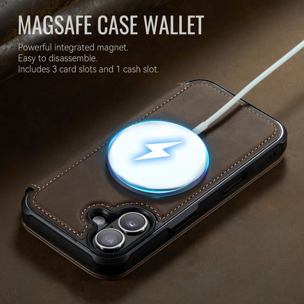 CASEME 053  iPhone 16 Plus Lompakkokotelo MagSafe RFID-estävä - Ruskea
