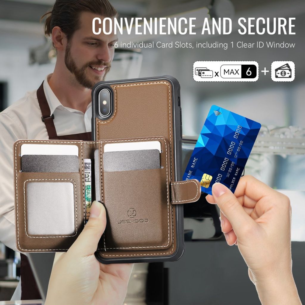 JEEHOOD iPhone XS Max Pungcover MagSafe RFID Kortholder – Brun