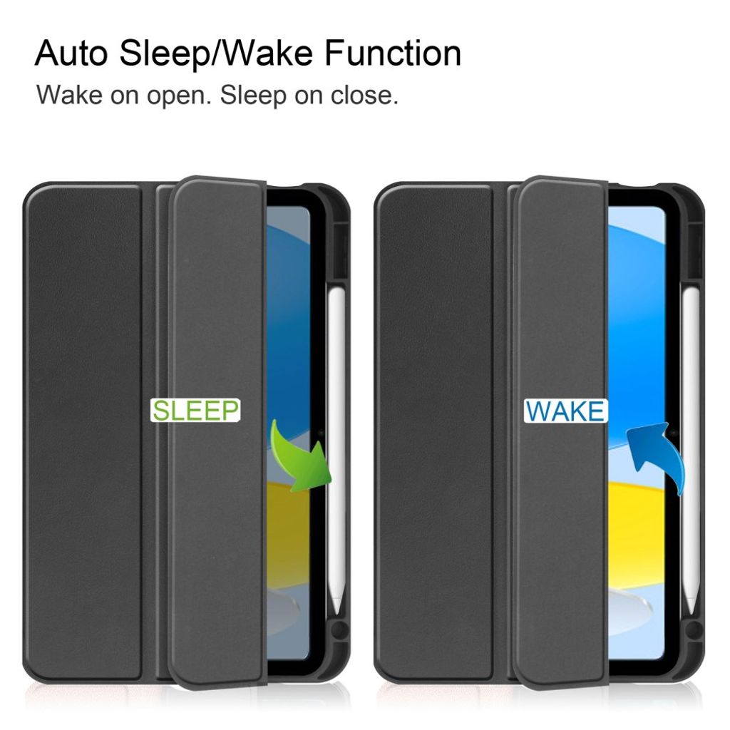 iPad A16 11" 2025 / 10th Gen 10.9" 2022 Tri-Fold Fodral med Pennfack – Svart